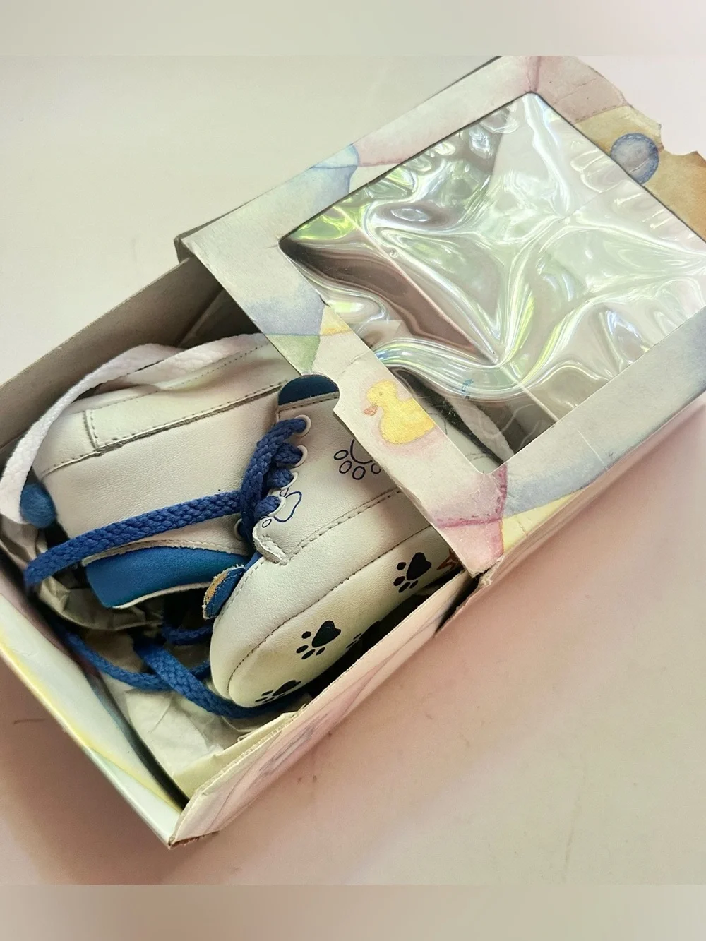 Vtg 90’s LA Gear Cradle Critters Size 1 Baby Shoes Soft Leather Blue Bear Boy